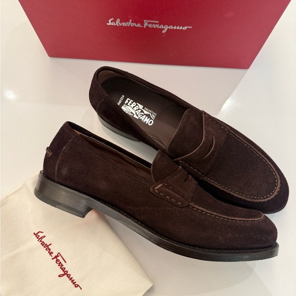 Salvatore Ferragamo Other - $1490 Salvatore Ferragamo Loris Tramezza Hickory Suede Penny Loafers Men’s 8.5 D